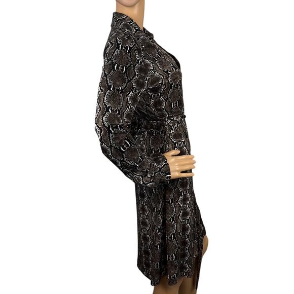 Calvin Klein Wrap Dress Snakeskin Pattern Long Sleeve Collared Size 6 Maximalist - Picture 2 of 9